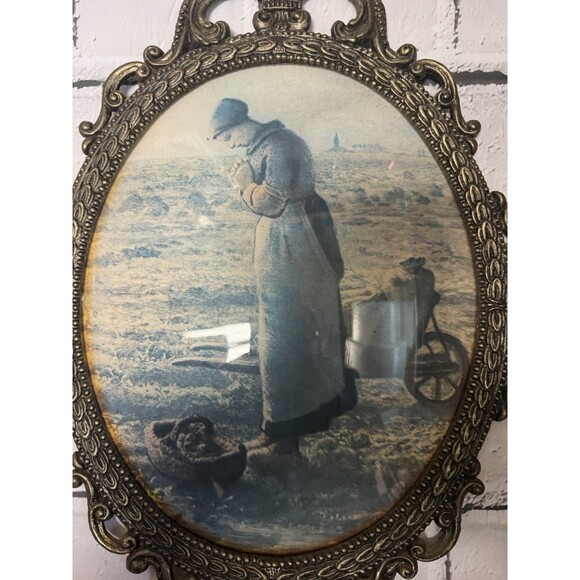 Set Angelus Jean-Francois Millet Farmer & Wife Convex Bubble Oval Glass Italy - Picture 7 of 15